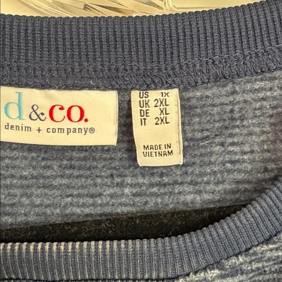 Denim&Co Chenille Fleece Long Sleeve Sweatshirt 1X Blue - Picture 3 of 6